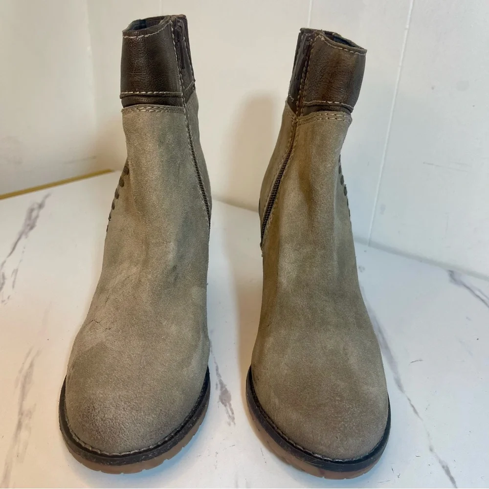 Enjoiya Ankle Wedge Booties, Taupe Suede, Women's 8M